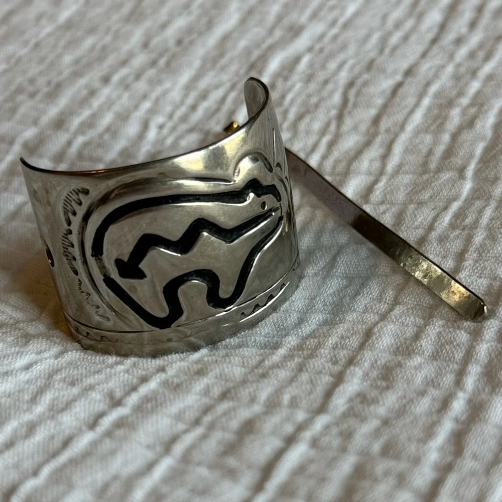 RARE Leander Nezzie Native American silver hair cuff barrette Vintage Navajo